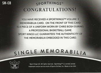 2022 Sportkings Volume 3 - Single Memorabilia Black #SM-CB Chris Bosh Back