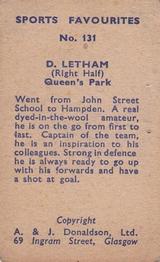 1948/53 A & J Donaldson Sports Favourites #131 David Letham Back