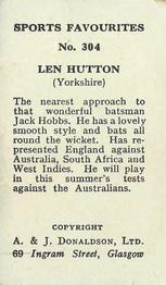 1948/53 A & J Donaldson Sports Favourites #304 Len Hutton Back