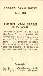 1948/53 A & J Donaldson Sports Favourites #404 Lionel Van Praag Back