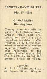 1948/53 A & J Donaldson Sports Favourites #486 Graham Warren Back