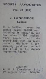 1948/53 A & J Donaldson Sports Favourites #498 James Langridge Back