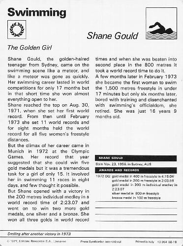 1977-80 Sportscaster Series 2 (UK) #02-18 Shane Gould Back