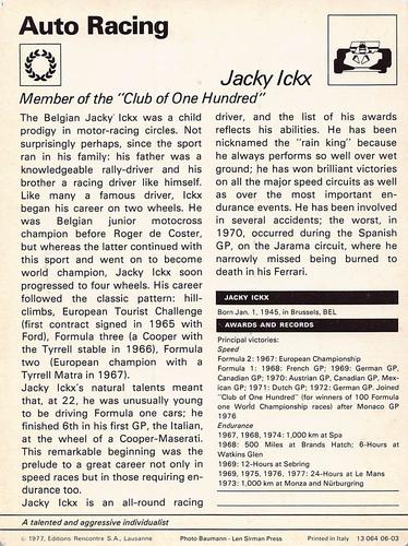 1977-80 Sportscaster Series 6 (UK) #06-03 Jacky Ickx Back