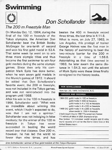 1977-80 Sportscaster Series 7 (UK) #07-04 Don Schollander Back