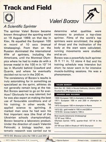1977-80 Sportscaster Series 7 (UK) #07-10 Valeri Borzov Back