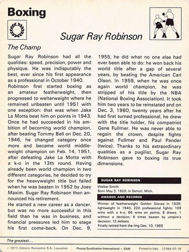 1977-80 Sportscaster Series 7 (UK) #07-19 Sugar Ray Robinson Back
