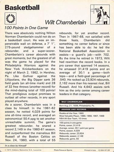 1977-80 Sportscaster Series 7 (UK) #07-20 Wilt Chamberlain Back