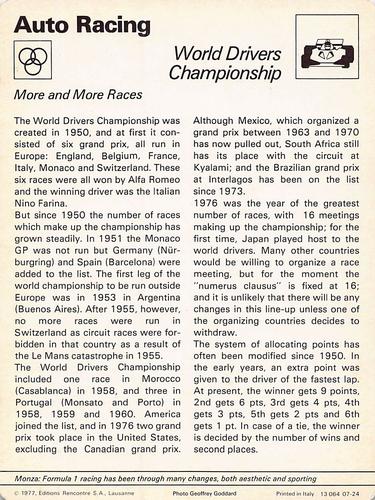 1977-80 Sportscaster Series 7 (UK) #07-24 World Drivers Championship Back