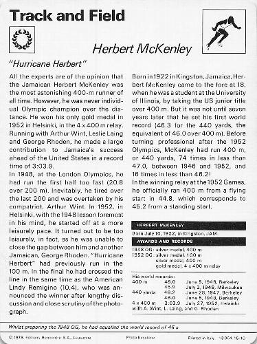1977-80 Sportscaster Series 15 (UK) #15-10 Herbert McKenley Back