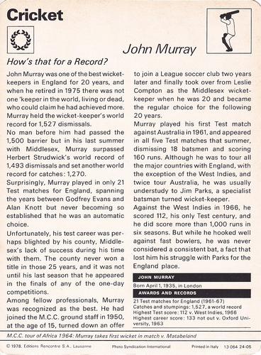 1977-80 Sportscaster Series 24 (UK) #24-05 John Murray Back