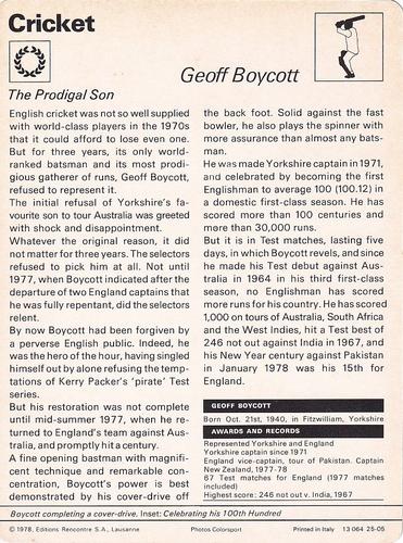 1977-80 Sportscaster Series 25 (UK) #25-05 Geoff Boycott Back