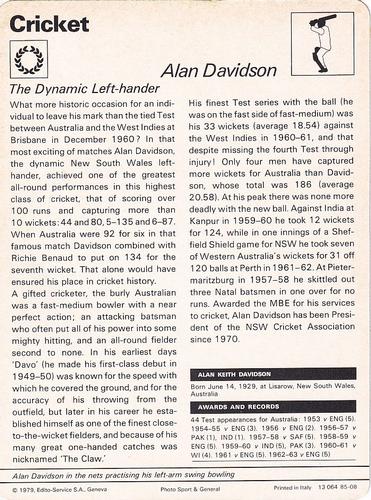 1977-80 Sportscaster Series 85 (UK) #85-08 Alan Davidson Back