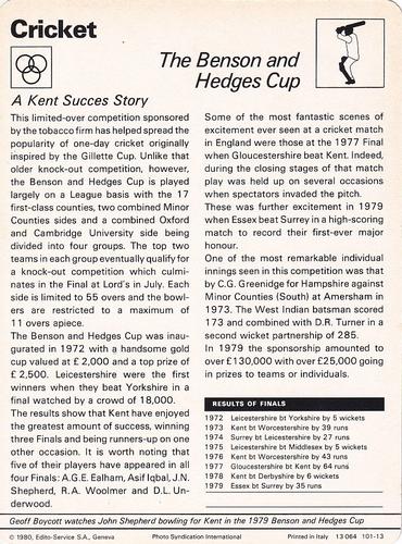 1977-80 Sportscaster Series 101 (UK) #101-13 The Benson and Hedges Cup Back