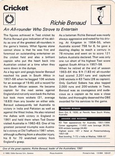 1977-80 Sportscaster Series 103 (UK) #103-07 Richie Benaud Back