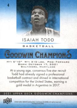 2021 Upper Deck Goodwin Champions - Royal Blue #4 Isaiah Todd Back