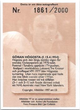 1997 Alfabilder Autographs #13 Göran Högosta Back