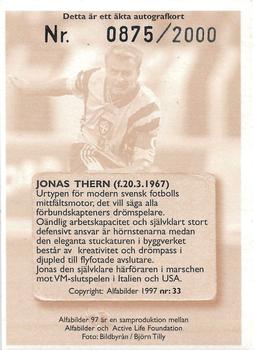 1997 Alfabilder Autographs #33 Jonas Thern Back