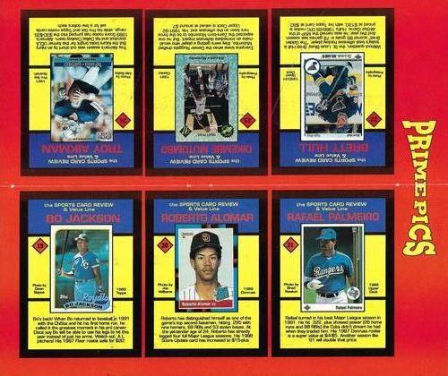 1992 The Sports Card Review & Value Line Prime Pics - Panels #19-24 Bo Jackson / Roberto Alomar / Rafael Palmeiro / Brett Hull / Dikembe Mutombo / Troy Aikman Back