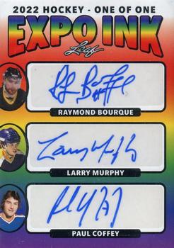 2022 Leaf Expo Ink - Expo Exclusive Triple Autographs Rainbow #EIT-01 Raymond Bourque / Larry Murphy / Paul Coffey Front