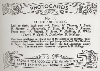 1936 Ardath Photocards Series A: Lancashire Football Teams #30 Southport R.U.F.C. Back