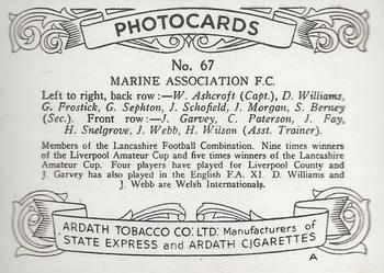 1936 Ardath Photocards Series A: Lancashire Football Teams #67 Marine Association F.C. Back