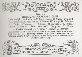 1936 Ardath Photocards Series A: Lancashire Football Teams #79 Runcorn F.C. Back
