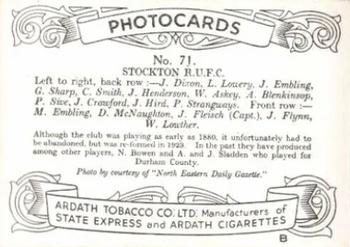 1936 Ardath Photocards Series B - North Eastern Football Teams #71 Stockton R.U.F.C. Back