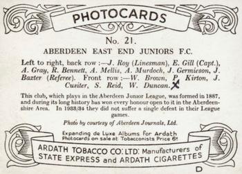 1936 Ardath Photocards Series D: Scottish Football Teams #21 Aberdeen East End Juniors F.C. Back