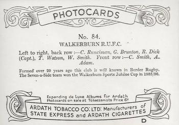 1936 Ardath Photocards Series D: Scottish Football Teams #84 Walkerburn R.U.F.C. Back