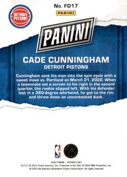 2022 Panini Father's Day - Father's Day #FD17 Cade Cunningham Back