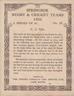 1931 United Tobacco Co.Springbok Rugby & Cricket Teams #15 Phil Nel Back