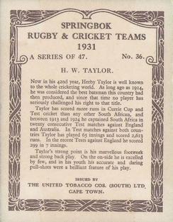 1931 United Tobacco Co.Springbok Rugby & Cricket Teams #36 Herbie Taylor Back