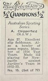 1934 MacRobertson's Australian Sporting Series Champions #15 Arthur Chipperfield Back