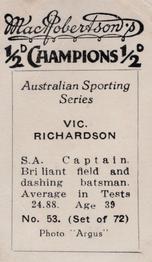 1934 MacRobertson's Australian Sporting Series Champions #53 Vic Richardson Back