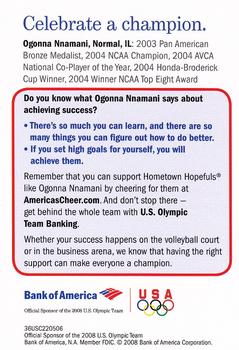 2008 Bank of America Hometown Hopefuls #NNO Ogonna Nnamani Back