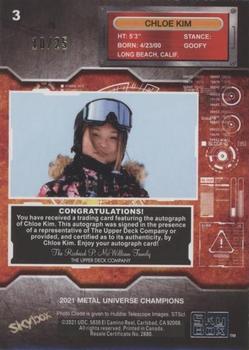 2021 SkyBox Metal Universe Champions - Base Gold Autographs #3 Chloe Kim Back