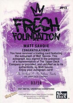 2021 SkyBox Metal Universe Champions - Fresh Foundation Gold Autographs #FF13 Matt Savoie Back