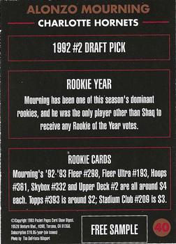 1992-94 Pocket Pages Cards - Free Samples #40 Alonzo Mourning Back