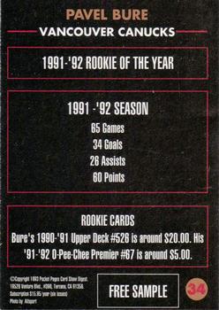 1992-94 Pocket Pages Cards - Free Samples #34 Pavel Bure Back