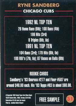 1992-94 Pocket Pages Cards - Free Samples #31 Ryne Sandberg Back