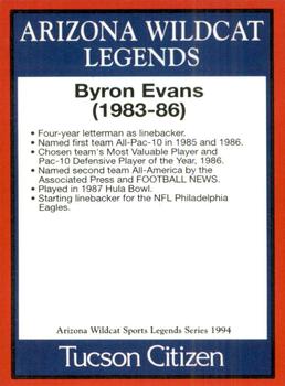 1994 Tucson Citizen Arizona Wildcats Sports Legends Series #NNO Byron Evans Back