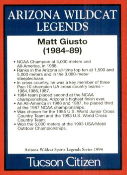 1994 Tucson Citizen Arizona Wildcats Sports Legends Series #NNO Matt Giusto Back