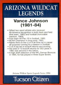 1994 Tucson Citizen Arizona Wildcats Sports Legends Series #NNO Vance Johnson Back