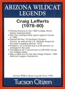 1994 Tucson Citizen Arizona Wildcats Sports Legends Series #NNO Craig Lefferts Back