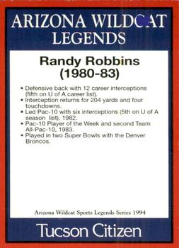 1994 Tucson Citizen Arizona Wildcats Sports Legends Series #NNO Randy Robbins Back