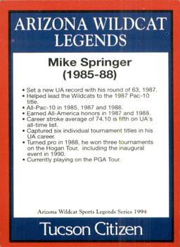 1994 Tucson Citizen Arizona Wildcats Sports Legends Series #NNO Mike Springer Back