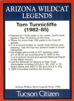1994 Tucson Citizen Arizona Wildcats Sports Legends Series #NNO Tom Tunnicliffe Back