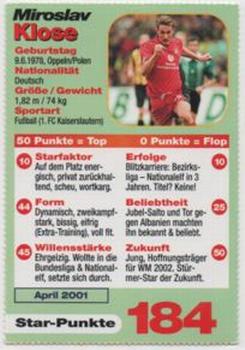 2001 Bravo Sport Magazine 'Star Cards' #184 Miroslav Klose Back