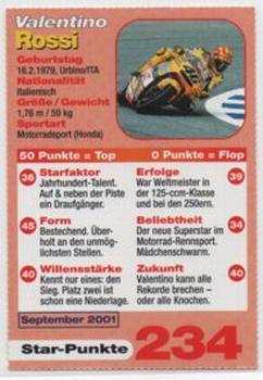 2001 Bravo Sport Magazine 'Star Cards' #234 Valentino Rossi Back